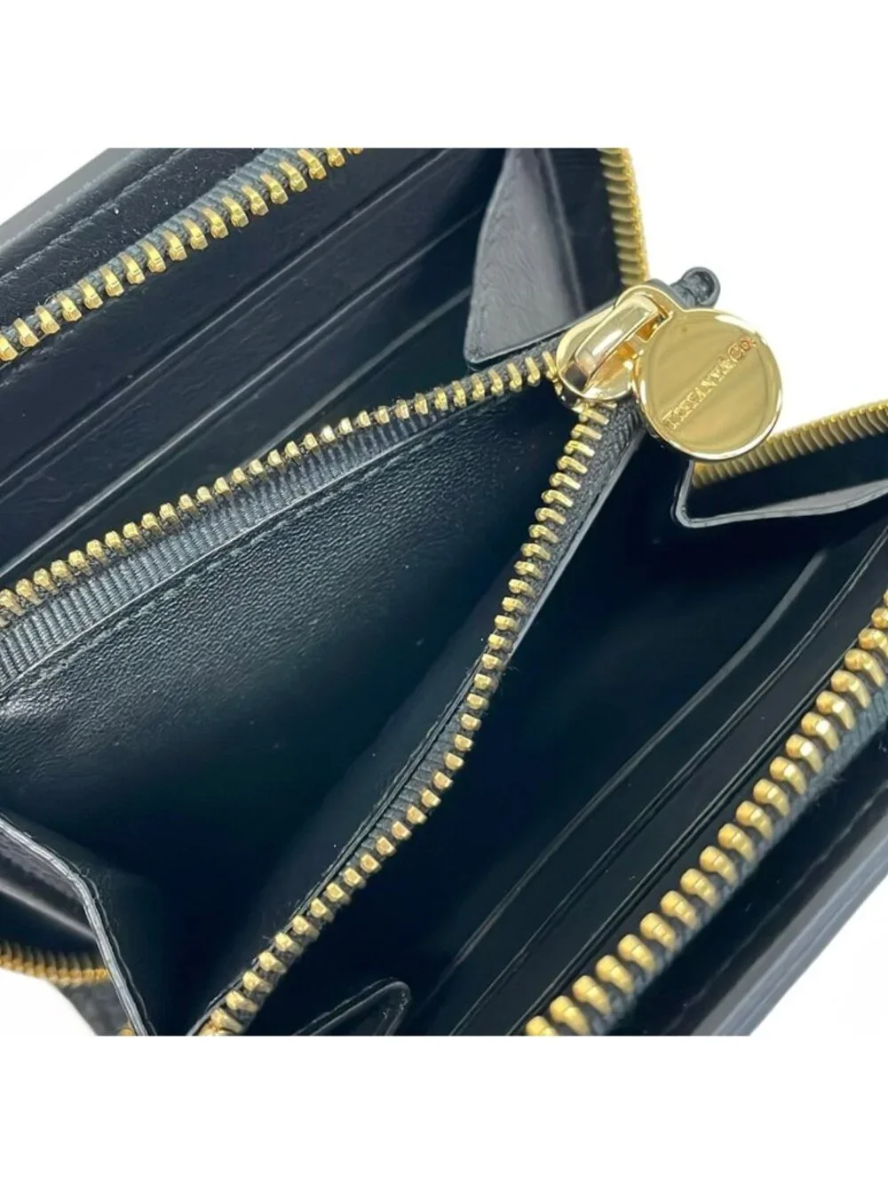 Tiffany & Co Coin Case Black Zip Around Leather